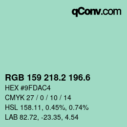 カラーコード: RGB 159 218.2 196.6 | qconv.com