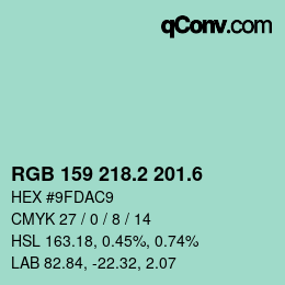 カラーコード: RGB 159 218.2 201.6 | qconv.com