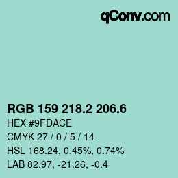 カラーコード: RGB 159 218.2 206.6 | qconv.com