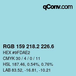 カラーコード: RGB 159 218.2 226.6 | qconv.com