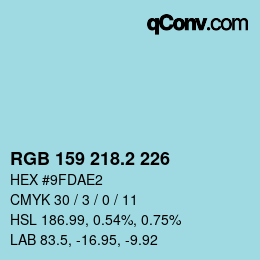 カラーコード: RGB 159 218.2 226 | qconv.com