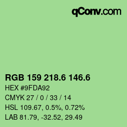 カラーコード: RGB 159 218.6 146.6 | qconv.com
