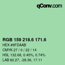カラーコード: RGB 159 218.6 171.6 | qconv.com