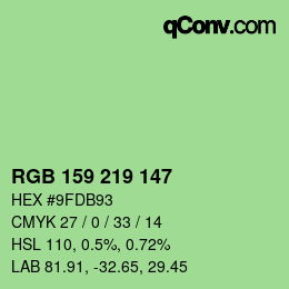 カラーコード: RGB 159 219 147 | qconv.com
