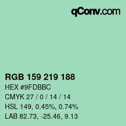 Color code: RGB 159 219 188 | qconv.com