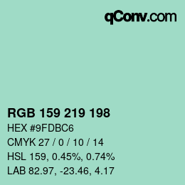Color code: RGB 159 219 198 | qconv.com