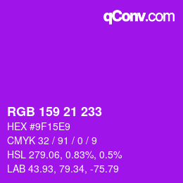 Color code: RGB 159 21 233 | qconv.com