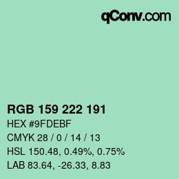 Color code: RGB 159 222 191 | qconv.com