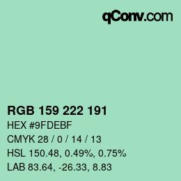 Color code: RGB 159 222 191 | qconv.com