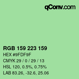 Farbcode: RGB 159 223 159 | qconv.com