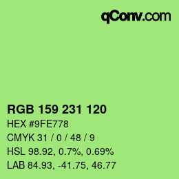 カラーコード: RGB 159 231 120 | qconv.com