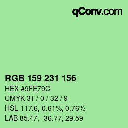 カラーコード: RGB 159 231 156 | qconv.com