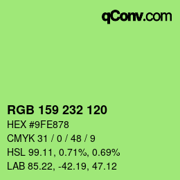 颜色代码: RGB 159 232 120 | qconv.com