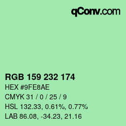 Color code: RGB 159 232 174 | qconv.com