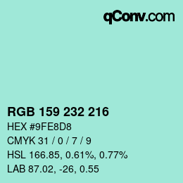 Color code: RGB 159 232 216 | qconv.com