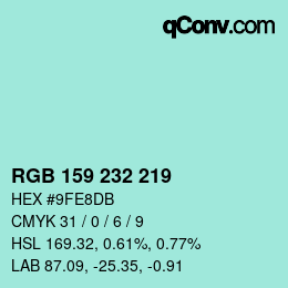 Color code: RGB 159 232 219 | qconv.com