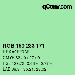 Color code: RGB 159 233 171 | qconv.com