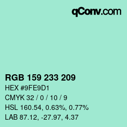 カラーコード: RGB 159 233 209 | qconv.com