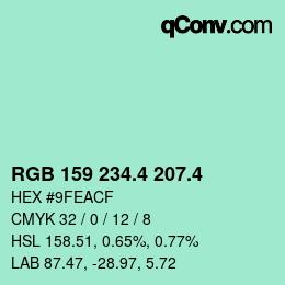 カラーコード: RGB 159 234.4 207.4 | qconv.com