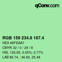 カラーコード: RGB 159 234.8 167.4 | qconv.com