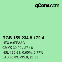 カラーコード: RGB 159 234.8 172.4 | qconv.com