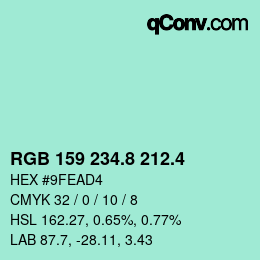 カラーコード: RGB 159 234.8 212.4 | qconv.com