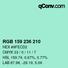 カラーコード: RGB 159 236 210 | qconv.com