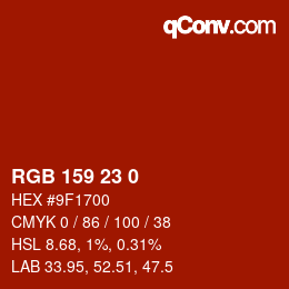 カラーコード: RGB 159 23 0 | qconv.com