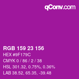カラーコード: RGB 159 23 156 | qconv.com