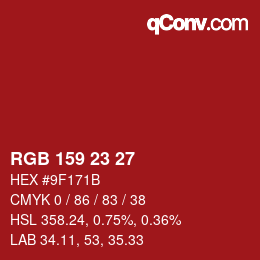 カラーコード: RGB 159 23 27 | qconv.com