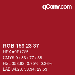 Color code: RGB 159 23 37 | qconv.com