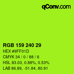 カラーコード: RGB 159 240 29 | qconv.com
