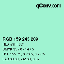 Color code: RGB 159 243 209 | qconv.com