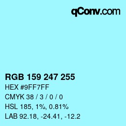 Color code: RGB 159 247 255 | qconv.com