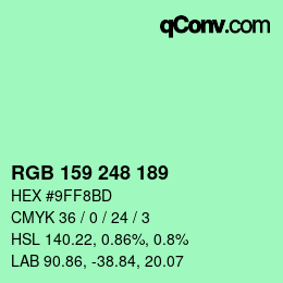 カラーコード: RGB 159 248 189 | qconv.com