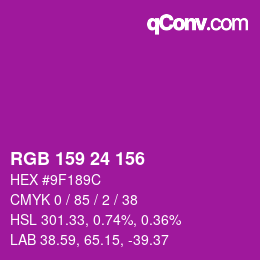 颜色代码: RGB 159 24 156 | qconv.com