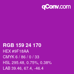 颜色代码: RGB 159 24 170 | qconv.com
