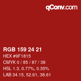 カラーコード: RGB 159 24 21 | qconv.com