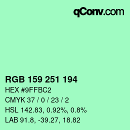 颜色代码: RGB 159 251 194 | qconv.com