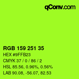 颜色代码: RGB 159 251 35 | qconv.com
