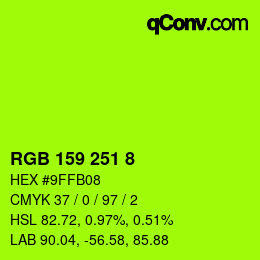 カラーコード: RGB 159 251 8 | qconv.com