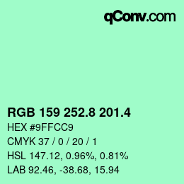 カラーコード: RGB 159 252.8 201.4 | qconv.com