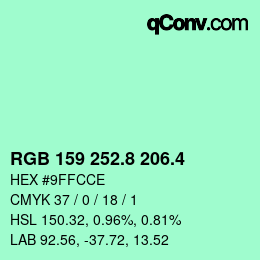 カラーコード: RGB 159 252.8 206.4 | qconv.com