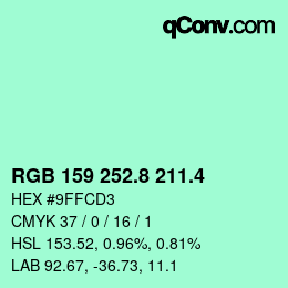 カラーコード: RGB 159 252.8 211.4 | qconv.com