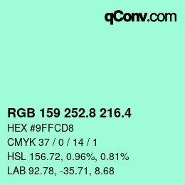 カラーコード: RGB 159 252.8 216.4 | qconv.com