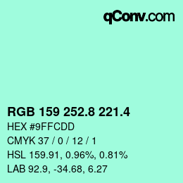 カラーコード: RGB 159 252.8 221.4 | qconv.com