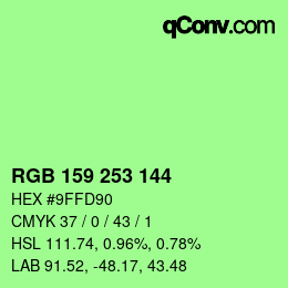 カラーコード: RGB 159 253 144 | qconv.com