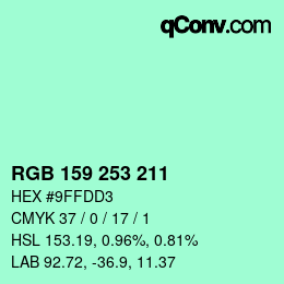 カラーコード: RGB 159 253 211 | qconv.com