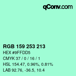 カラーコード: RGB 159 253 213 | qconv.com
