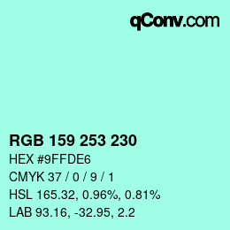 Color code: RGB 159 253 230 | qconv.com